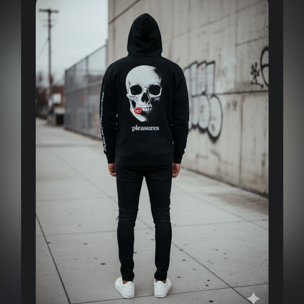 Pleasures Skull Graphic Hoodie “Making Out” - Size Large Streetwear - Punk Goth - Picture 2 of 15